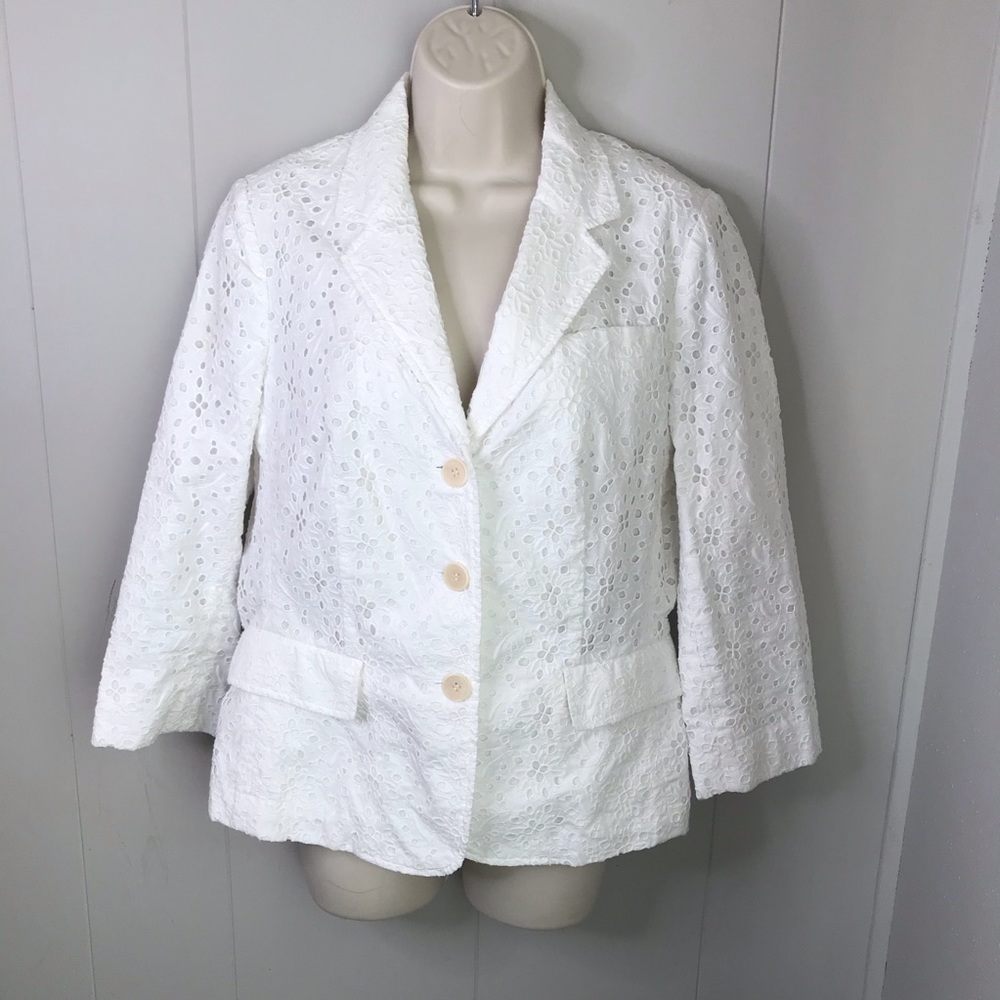 Talbots white eyelet floral pattern blazer medium